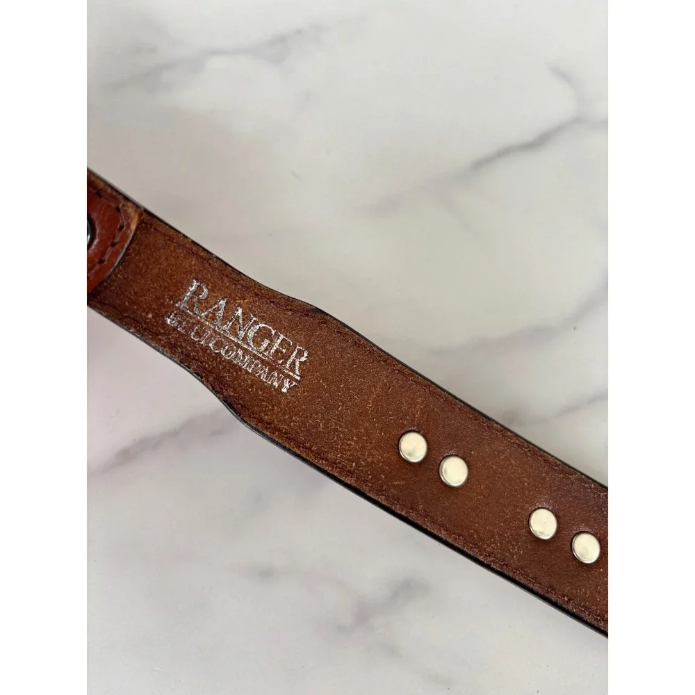 Ranger Belt Western American‎ Flag Horse Belt Brown Leather Concho Tooled 34